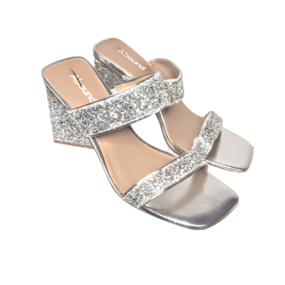 7/7.5 Abound Carina Silver Glitter Sandal Mismatch Pair Chunky Block Heel